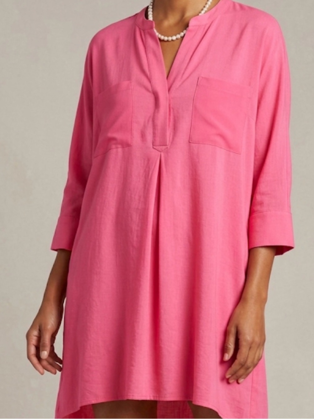 Bohemian Mixed Media Coral Pink Hi-Low Tunic Blouse Plus size Resort Coastal